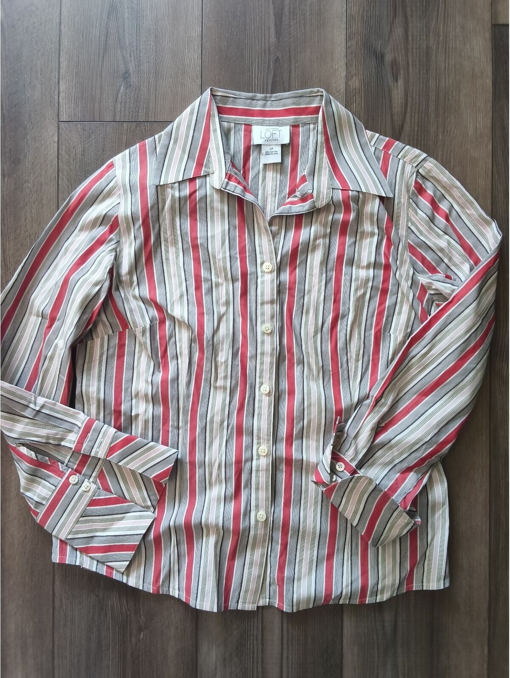 LOFT Petites Women's Striped Button-Up Shirt Size LP 100% Cotton Y2K